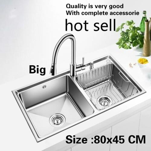 Free shipping Household big kitchen double groove sink durable 304 stainless steel hot sell 800x450 MM
