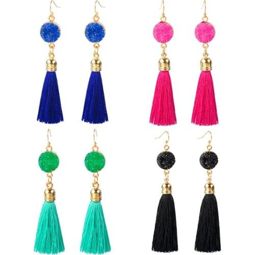 Bohemian Tassel Resin Long Drop Earrings for Women Red Cotton Silk Fabric Fringe Earrings 2021 Fashion Woman Marry Jewelry Gift