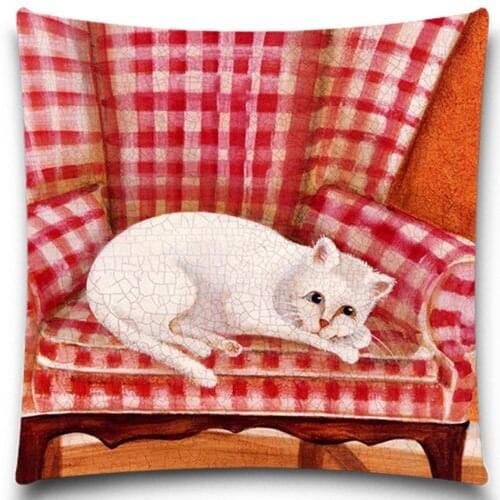 The cat on the sofa Throw Pillows Case Cotton Polyester for Sofa Car Cotton Cushion Cover Christmas gift 5 size
