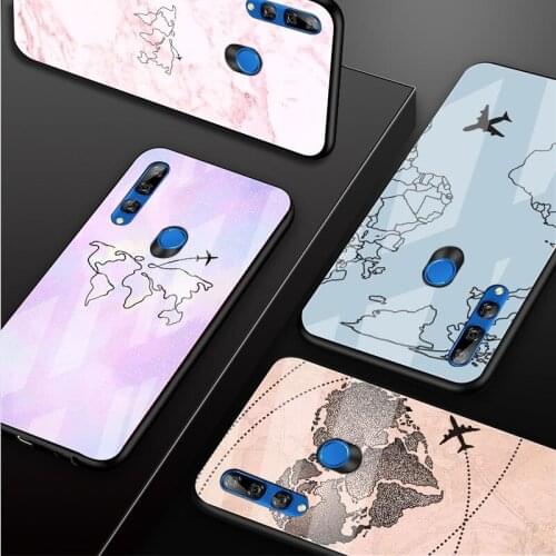 World Map Travel Plans Tempered Glass Phone Case For Huawei honor 8X 9 10i 20i 20Lite 20Pro 30 Pro Cover Shell