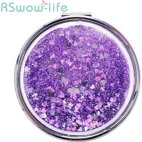 Quicksand Double-sided Magnifying Mirror Cute Handheld Small Portable Flip Folding Makeup Mirror Small Vanity Round Mirror