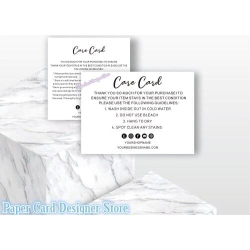 Customized Small Business Care Card Simple Care Card Package Insert Modern Business Care Instructions Candle Care Card Clothing
