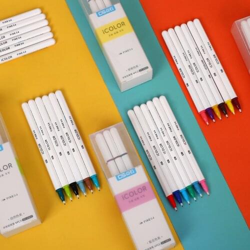JIANWU 6pcs/set Cute Colors Painting Graffiti Watercolor Pen Set Creative Waterproof Fiber Hook Line Journal Pen Art Supplies