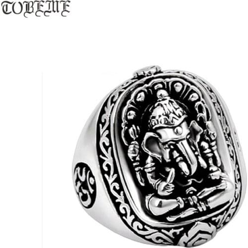 100% 925 Silver Ganesh Buddha OM Ring Elephant Nose Wealth God Ring Good Luck Ring