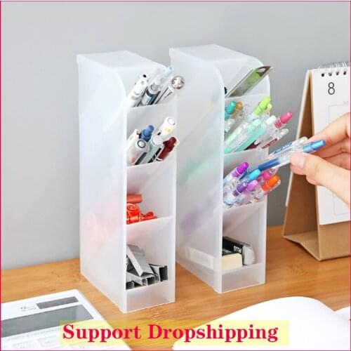 Oblique Insertion Type Frosted Pen Holder Desktop Shelf Makeup Brush Holder Stationery Desk Tidy Container Home Office Storage