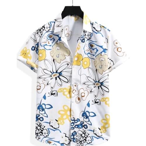 Fashion Hot Sale Men Hawaiian Flower-print Short Sleeve Streetwear Pattern Floral Shirt Casual