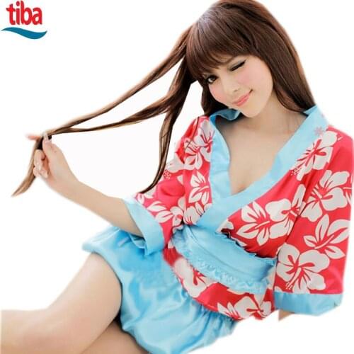 Tiba Sexy Womens Lingerie Sleepwear Robe Japanese Kimono Costume Nightgown Uniform