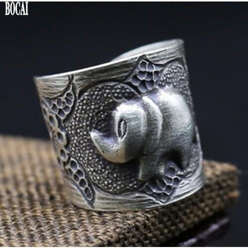 New S925 silver handmade elephant carving distressed Thai silver ring men and women adjustable size men and women silver rings