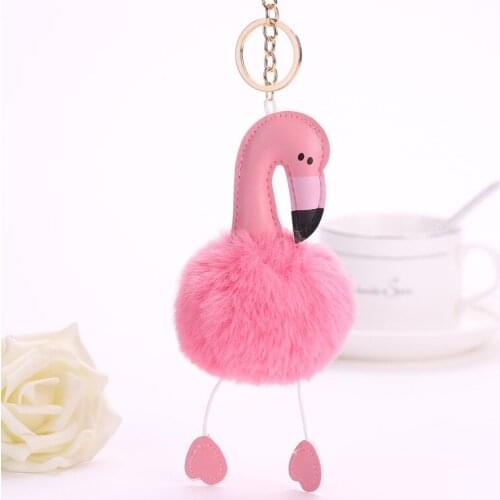 New Anime Flamingo With Pom Pom Plush Toy With Keychain Flamingo Key Pendant Soft Stuffed Animal Toys Kids Girl Bag Hang Pendant
