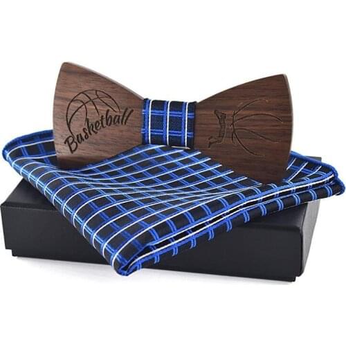 New Design Dark Black Wood Bow Tie Butterfly Type Floral Bow Ties Brooch Cufflinks Geometric Wooden Basketball Casual Bow Ties