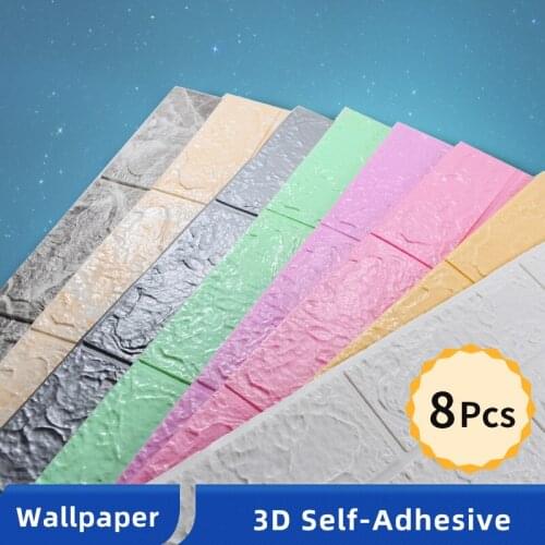 OK-B 3D Self-Adhesive Foam Brick Wallpaper 8Pcs DIY Decor Waterproof Wall Stickers For Living Room Bedroom Background Wallpapers