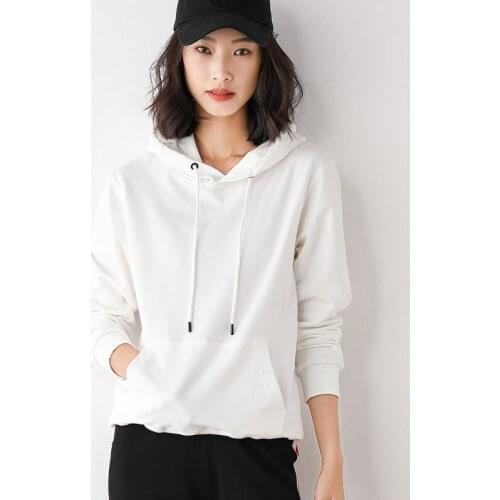 Autumn Womens Clothing Solid Color Sweatshirt Korean Loose Long Sleeves Tops Hoodies white Pullover women