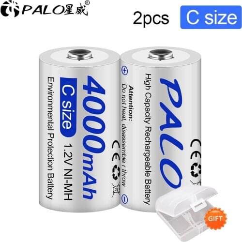 PALO 1-12pcs C Size Batteries Rechargeable Battery 1.2V Type C 4000mAh NI-MH Nimh High Capacity Low Self Discharge Batteria