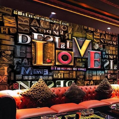 Custom Photo Wall Paper 3D Stereoscopic Embossed Creative Fashion English Letters LOVE Restaurant Cafe Background Mural Decor