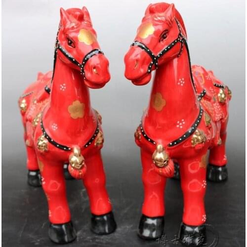 Rare Old Chinese Pastel Red colors porcelain horse statue,A PAIR,best collection& adornment, Free shipping