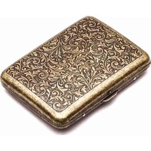 Retro Metal Cigarette Case Box Double Sided Spring Clip Open Pocket Holder for 20 Cigarettes (Golden)