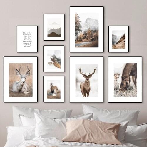 Deer Horse Mountain Highway Tree Quote Wall Art Canvas Painting Nordic Posters And Prints Wall Pictures For Living Room Decor