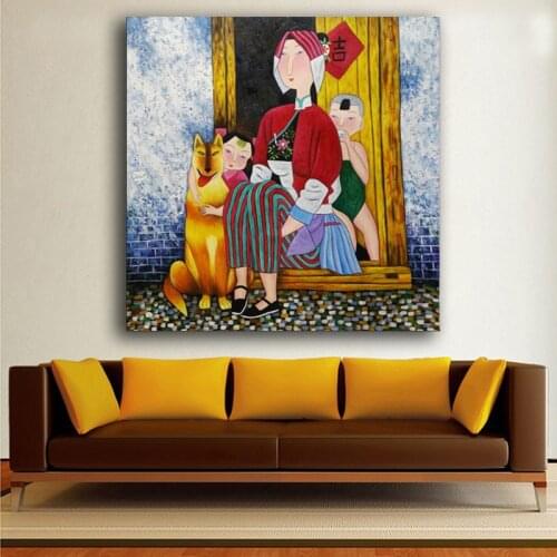 Hand painted Painting Canvas Chinese Contemporary Art Hu YongKai Rural Women Wall Picture Modern Home Decor Oil Painting