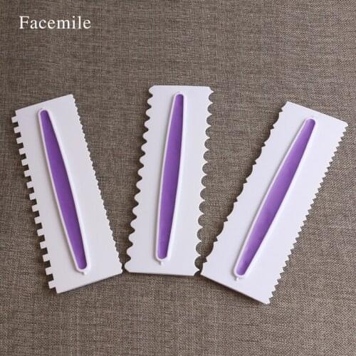 Purple Color 3pcs Pastry Icing Comb Set Plastic Fondant Spatulas Cake Scraper Baking Decorating Tools For Cakes Kitchen Bakeware