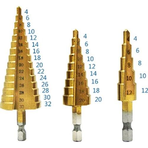 3pcs/set Hexagonal Handle Step Drill Pagoda Metal Cutter Bit Drill Useful Drill 4-32 4-20 4-12 Spiral Flute Steel Plate Opener