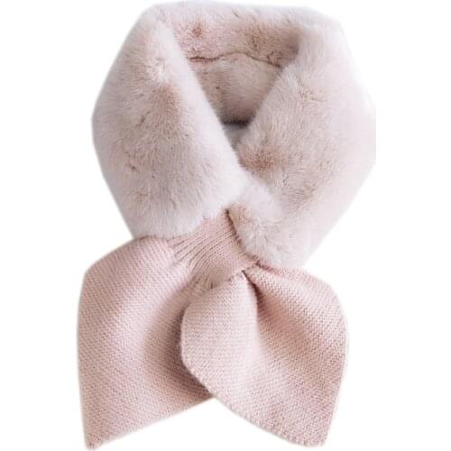 Warm Faux Fur Plush Scarf Ring Style Collar Neck Peach Heart Cross Scarves Knitting Wool Scarf Solid Color Long Skinny
