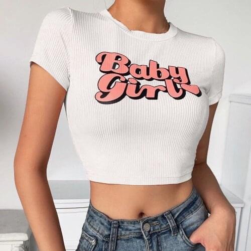 Crop Top Women Summer Basic T Shirt Streetwear O Neck Short Sleeve Ribbed Tee Tops