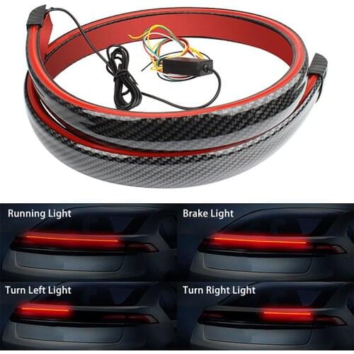 120cm 12V 14W Universal Carbon Multifunction Trunk Fiber Spoilers LED Light Strip Turn Signal