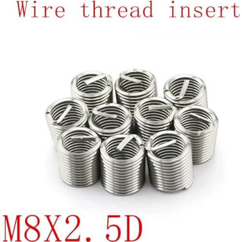 100pcs M8*1.25*2.5D Wire Thread Insert Stainless Steel 304 Wire Sleeve, M8 Screw Bushing Helicoil Wire Thread Repair Inserts