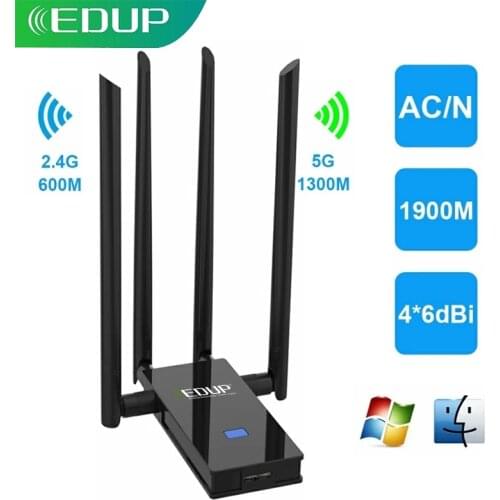 EDUP 1900Mbps USB 3.0 WiFi Wireless Network Card 4*6dBi WiFi Dongle Adapter Dual Band 2.4G/5Ghz Wi-Fi Adapter For PC 802.11AC