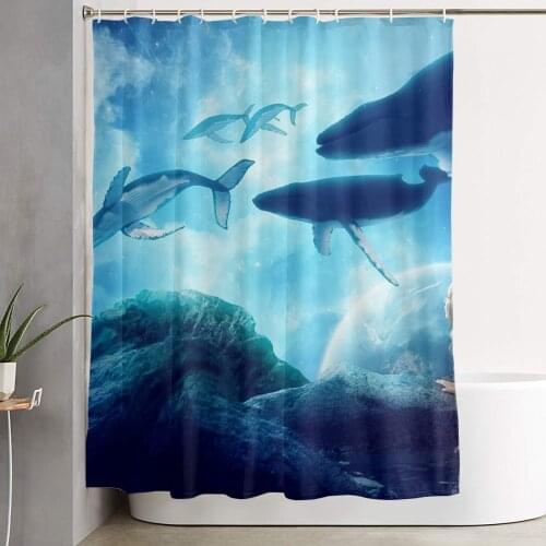 Whale 3D Print Nordic Style Shower Curtain Set Hook Home Decoration Bathroom Waterproof Customized Dropshipping Polyester