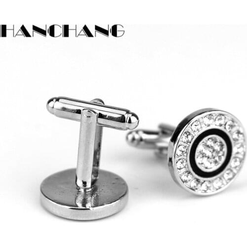 Mens Shirt Cufflinks Round Rhinestones Cuff Buttons Pins High Quality Fashion Jewelry Cuff Links for Women Male pin
