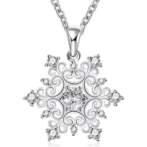 ZEMIOR Snowflake Hollow Pendant Necklace For Women Clear Cubic Zirconia Necklaces Girl Anniversary New Arrival Fashion Jewelry