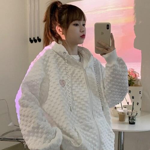 Love Embroidered Jacket Women 2021 Fashion Loose Hooded Lazy Style Zipper Cardigan Long Sleeve Women Sweater Hoodies Women