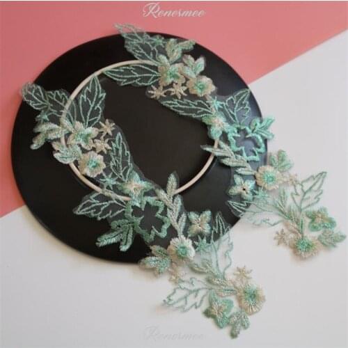 10Pairs Freshing Silver Green Thread Embroidered Lace Applique Trim For DIY Wedding Garment Shoes Headdress Decoration 29X9cm