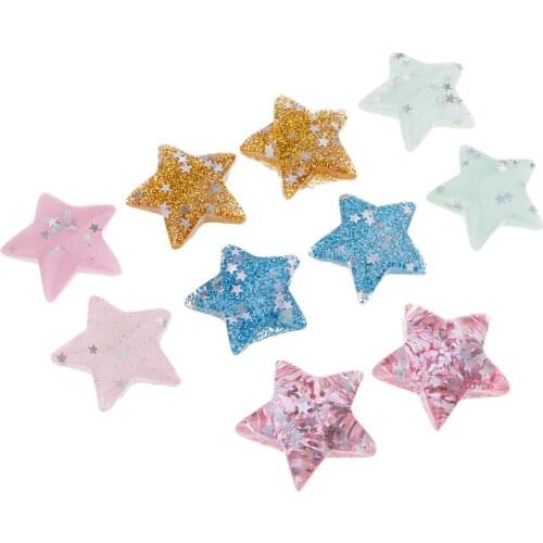 10 Pieces Mixed Colors DIY Flatbacks Resin Flat Back Stars w/ Glitter Confetti