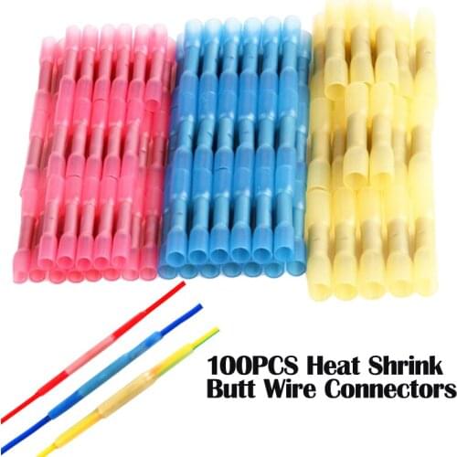 100/200PCS Insulatrd Heat Shrink Butt Connectors Waterproof Seal Electrical Wire Connector Splice Cable Crimp Terminal AWG 22-10