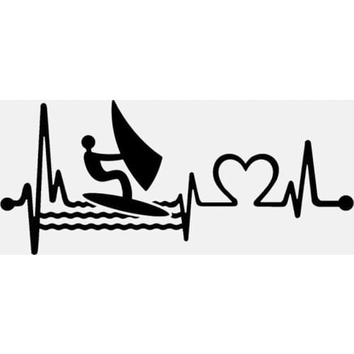 14.7CM*6.5CM Windsurfing with Heartbeat Lifeline Kiteboard Vinyl Car Wrap Car Sticker