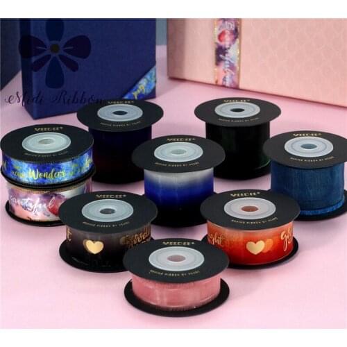 16-38mm10 Yards Valentines Day Series Polyester Snow Yarn/Satin + Hot Stamping Pattern Printing Gift Party Decoration Ribbon