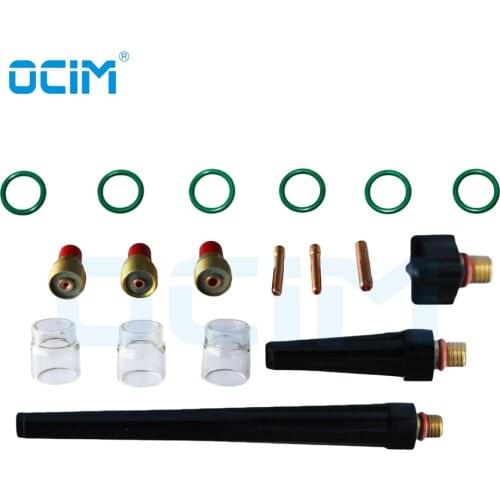 18PCS TIG Welding Torch Burner Parts Pyrex Cup Gas Lens Temperature Resistant O-rings Fit WP SR 9 20 25