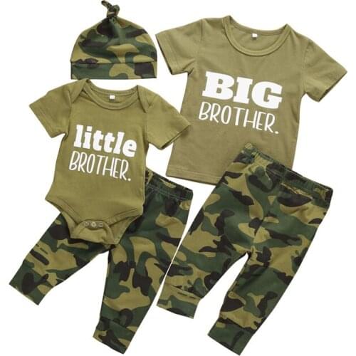 2020 Baby Summer Clothing Infant Baby Boys Clothes Sets Brother Short Sleeve Romper/T Shirts+Pants Hats Clothes Outfit