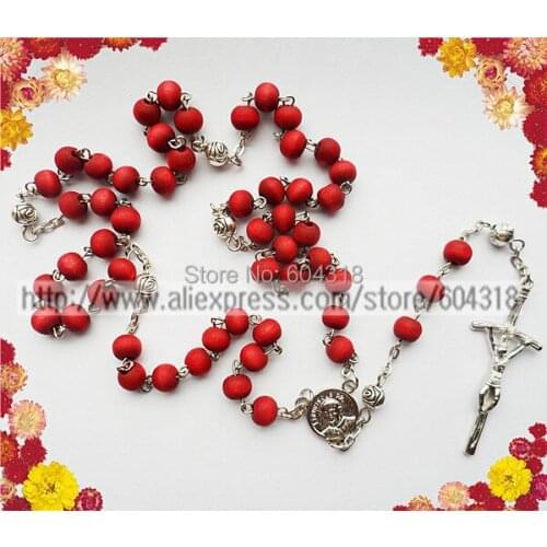 Free ship 7mm wood scent bead rosary/catholic rose rosary necklace/pope centerpiece rosary with rose alloy spacer(20pcs/set)