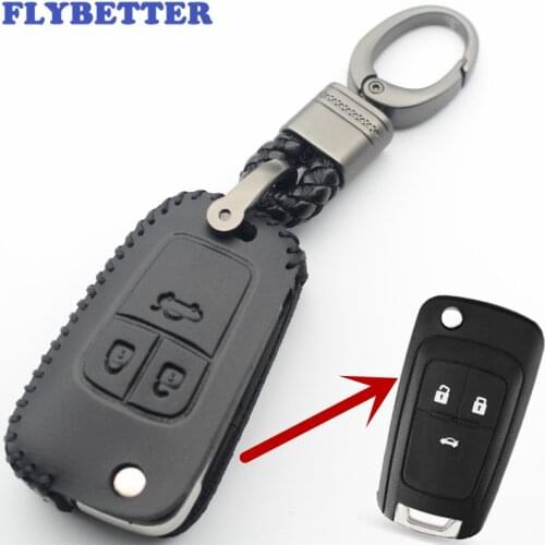 FLYBETTER Genuine Leather 3Button Flip Key Case Cover For Chevrolet Lova/Sail/Aveo/Cruze Car Styling L377