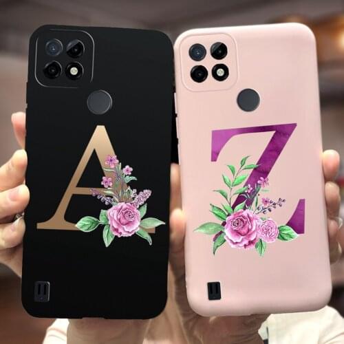 For Realme C21 Case Cute 26 Letters Silicone Soft TPU Back Cover For Oppo Realme C21 C 21 RealmeC21 Phone Cases Shockproof Coque
