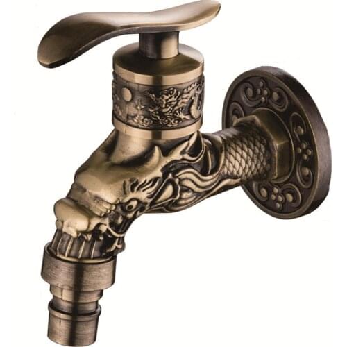 Decorative Outdoor Garden Taps Washing Machine Mop Luxury Antique WC Faucet Carved Wall Mount Bibcock Brass Retro Tap