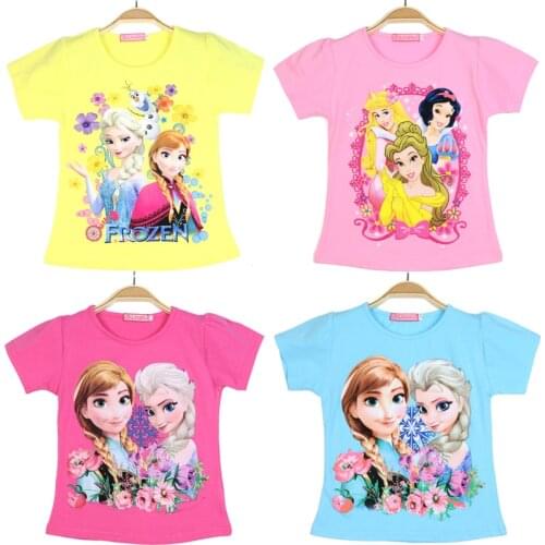 Kids Clothes for Girls Frozen Princess Elsa T Shirt Cartoon Mermaid Belle Sofia Sleeping Beauty Shirt Pink Shirt Tees Christmas