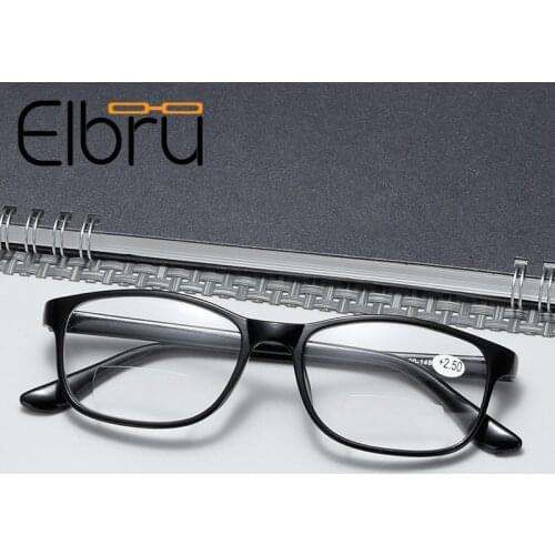 Elbru Fashion Dual-light Reading Glasses Ultralight Black Square Presbyopic Glasses For Men Women +1.0+1.5+2.0+2.5+3.0+3.5+4.0