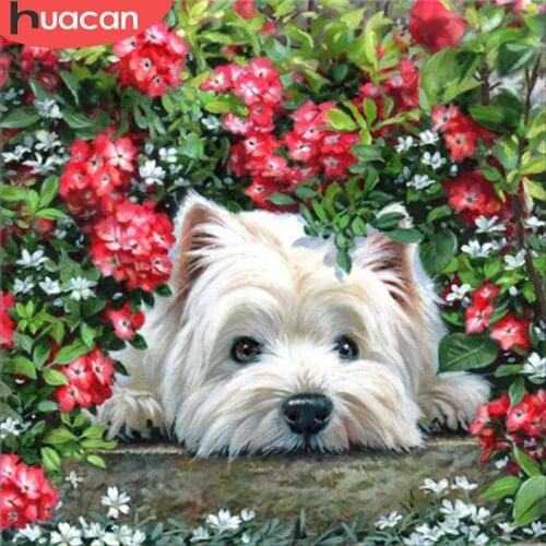 HUACAN 5D Diamond Painting Dog Diamond Embroidery Flower Mosaic Animal Rhinestone Picture Home Decoration Wall Art