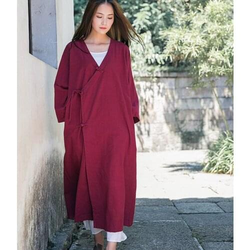 Cardigan Women Solid Color Cotton Linen Vintage Plate Buttons Long Sleeve Female Clothes Casual Women Long Tops