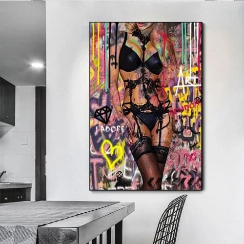 Modern Street Graffiti Sexy Woman Poster Prints Painting HD Pictures Printed on Canvas for Room Home Aesthetics Decor Wall Art