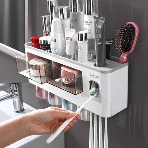 Storage Bins Nail Free Magnetic Suction Toothbrush Rack Washing Suit Drawer Toothpaste Finishing Shelf Bathroom Storage